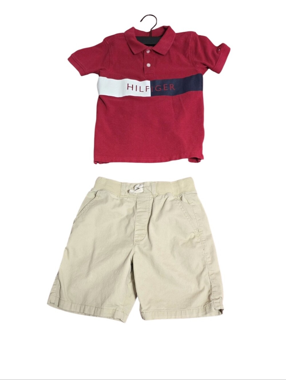 Tommy Hilfiger Kids Red Polo Set with Khaki Shorts